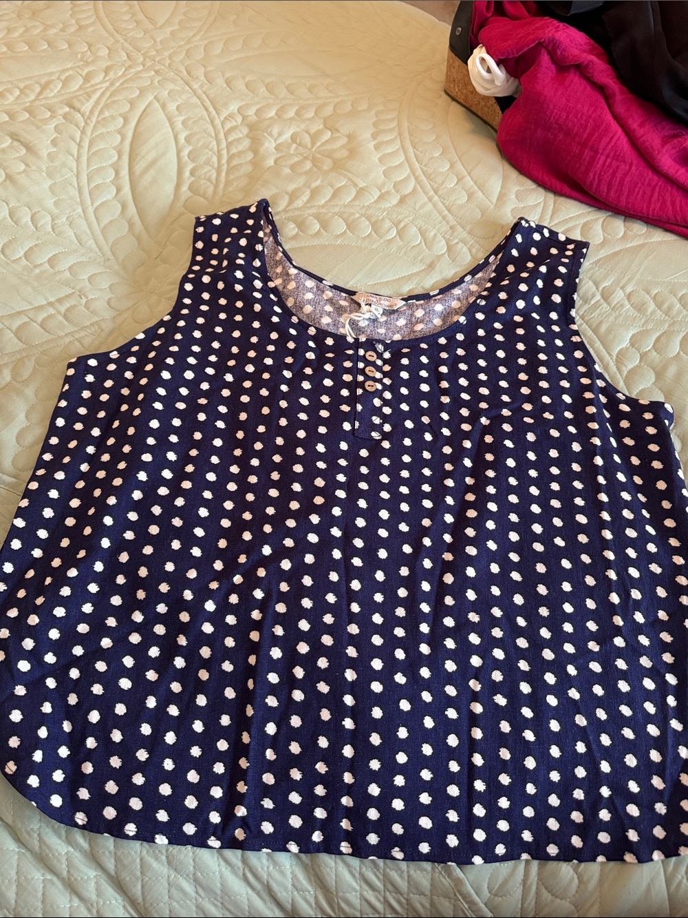 Women's Navy Blue Polka Dot Sleeveless Top